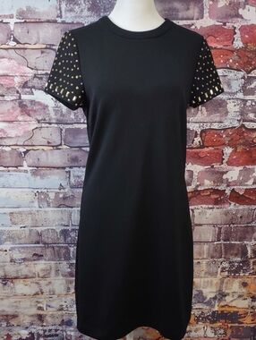 Michael Kors Black Tee Shirt Dress with Gold Studded Sleeves